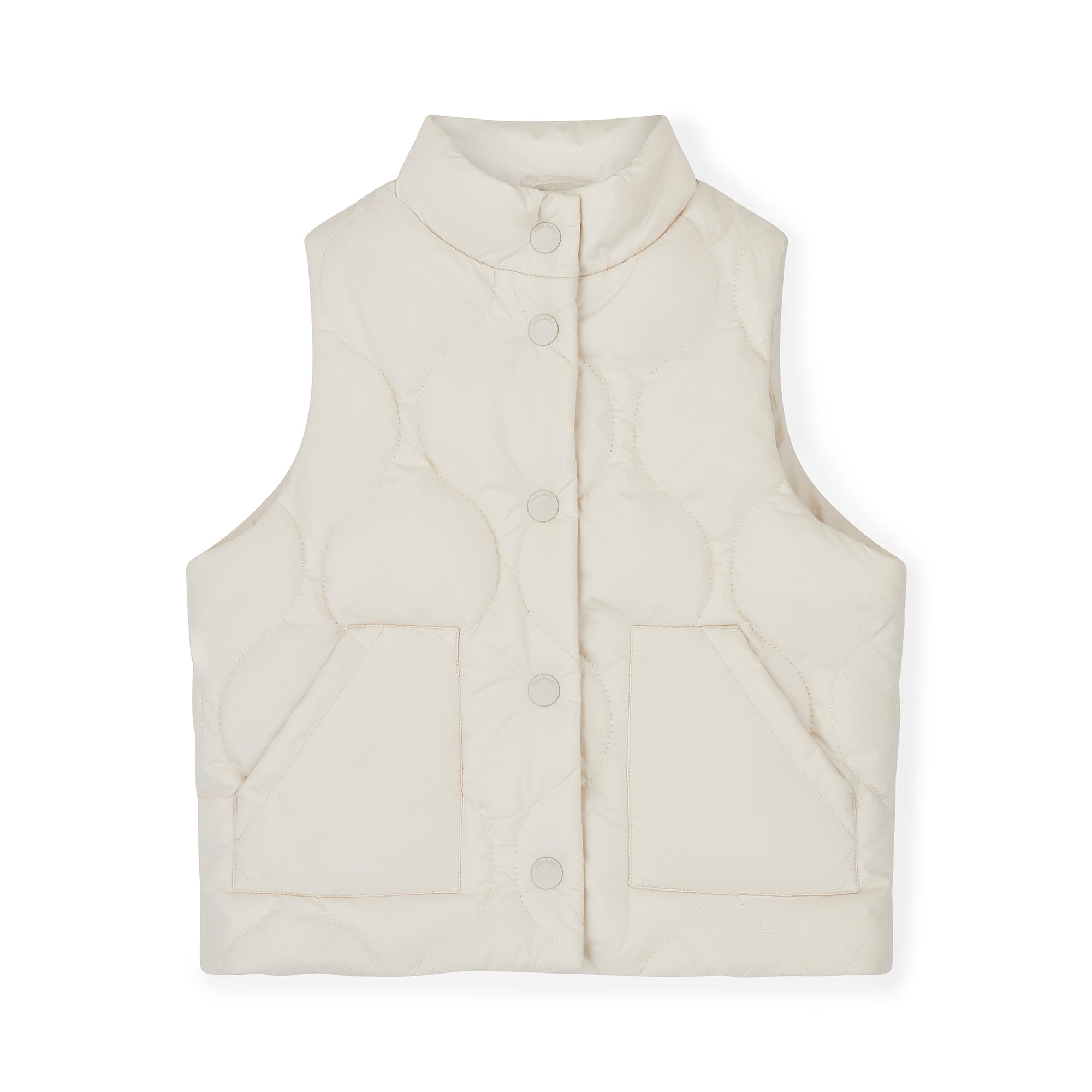 NELBEE Beige puffer vest on a white background