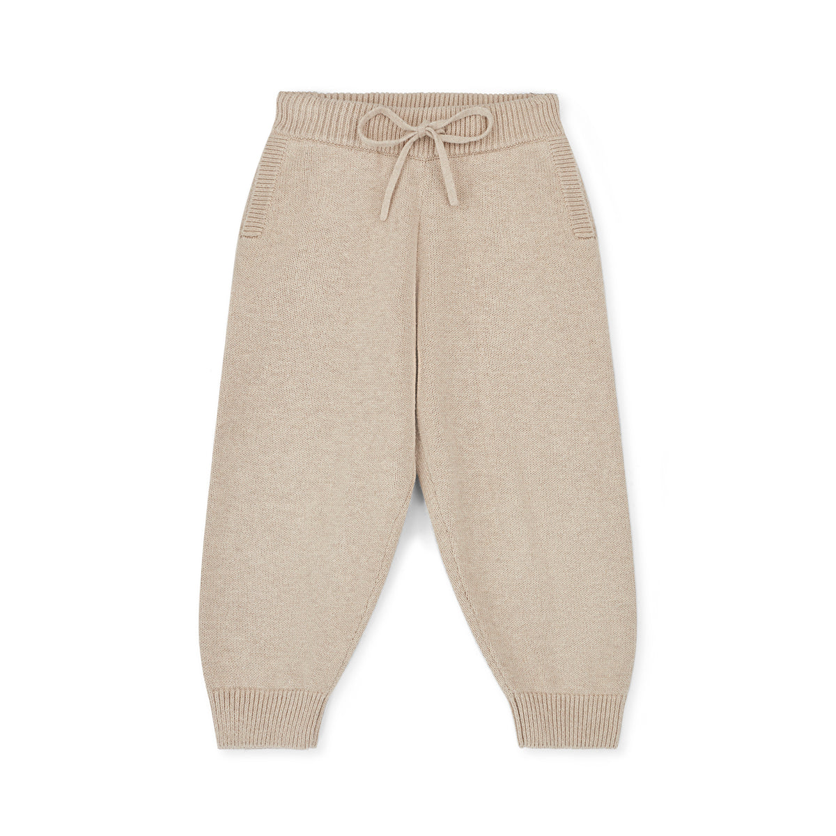 NELBEE Beige knitted pants with a drawstring on a white background