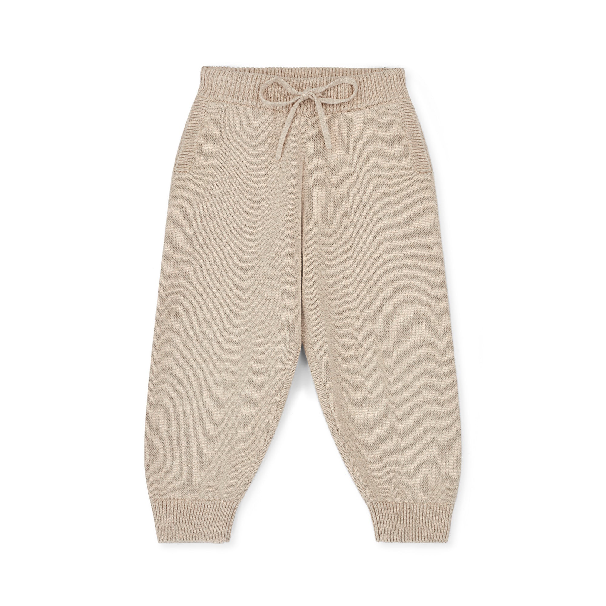 NELBEE Beige knitted pants with a drawstring on a white background