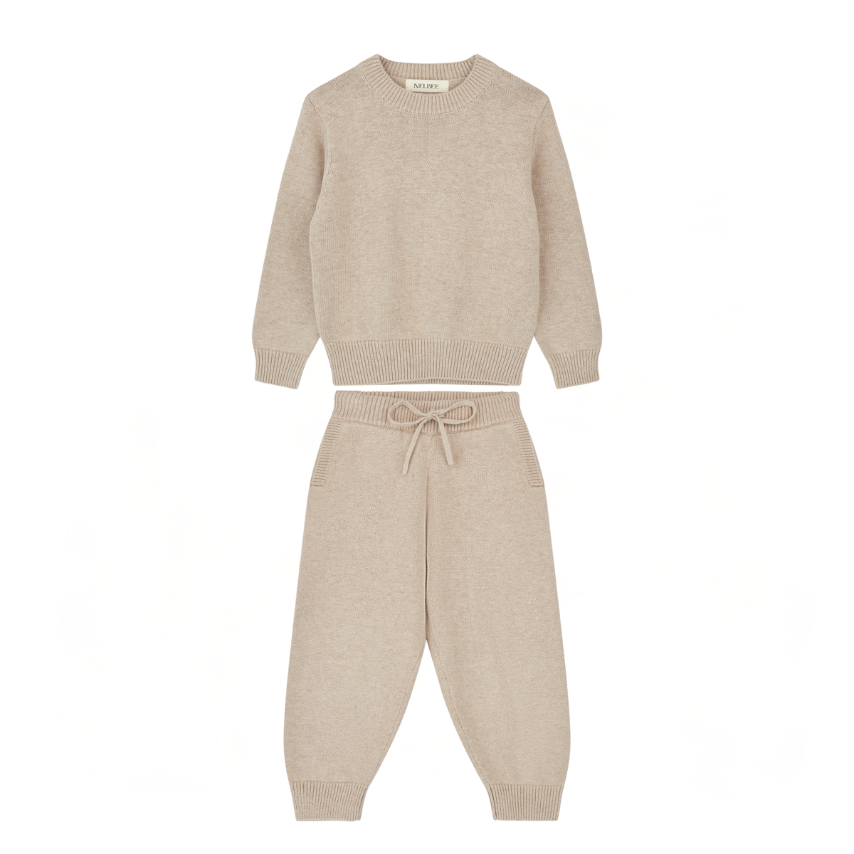 NELBEE Beige sweater and pants set on a white background