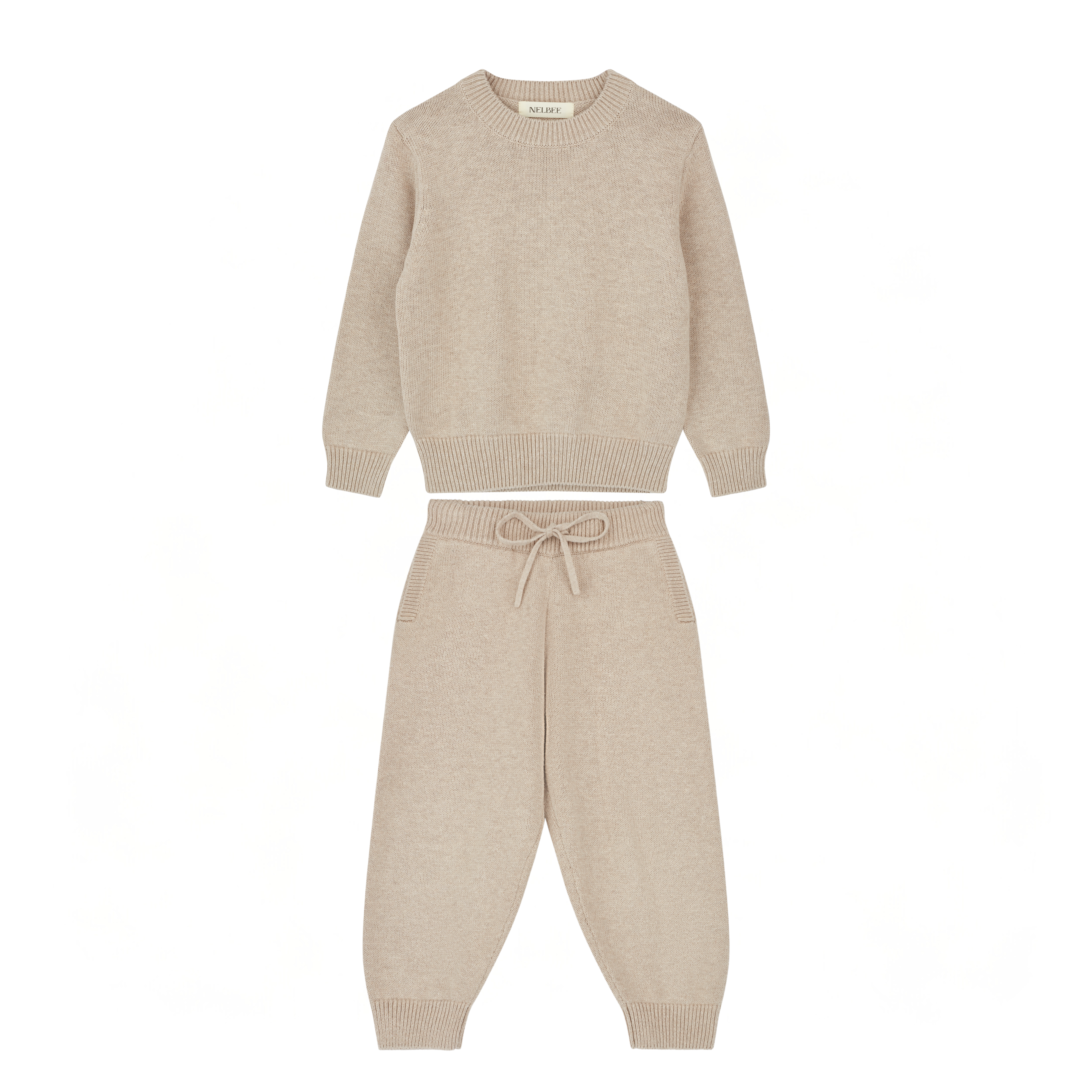 NELBEE Beige sweater and pants set on a white background