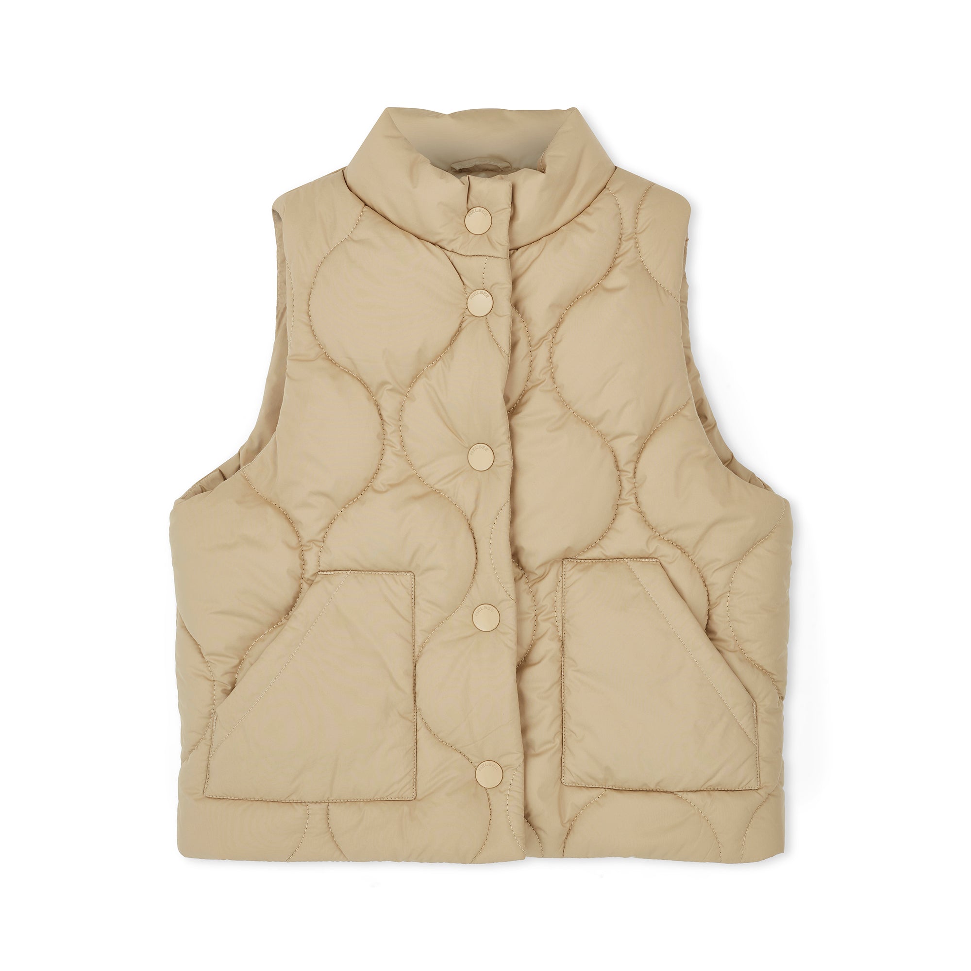 NELBEE Beige quilted vest on a white background