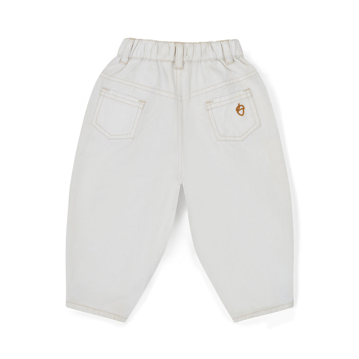 NELBEE Light-colored pants with a brand logo on a white background