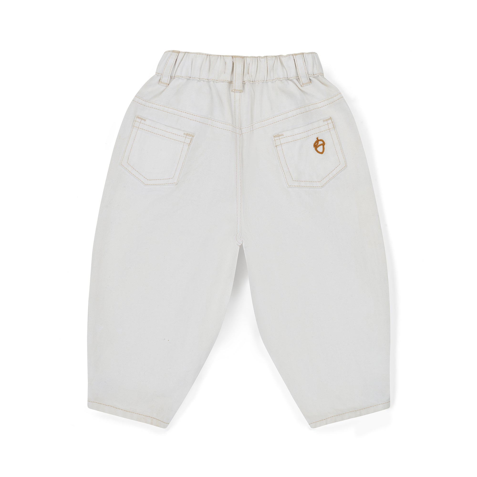 NELBEE Light-colored pants with a brand logo on a white background
